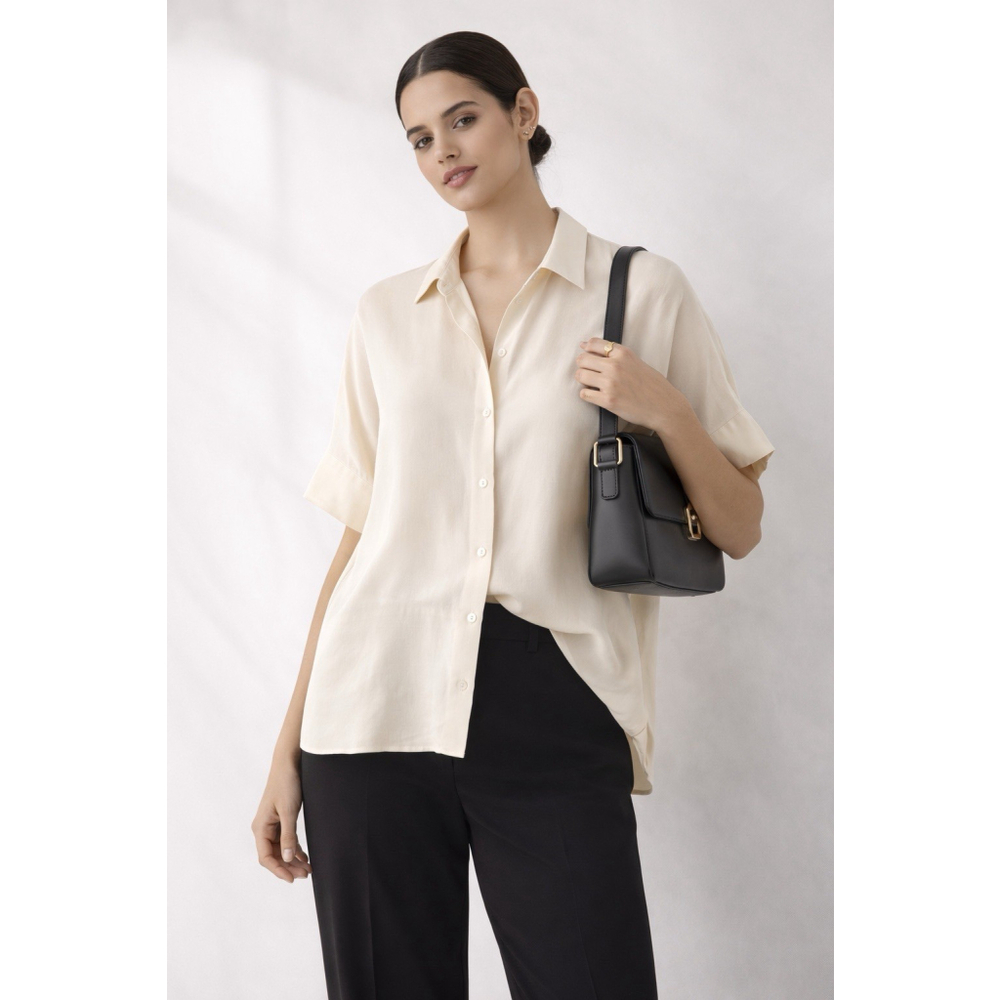 Everlane 100% Silk Button Front Blouse Short Sleeve Ivory Size 12